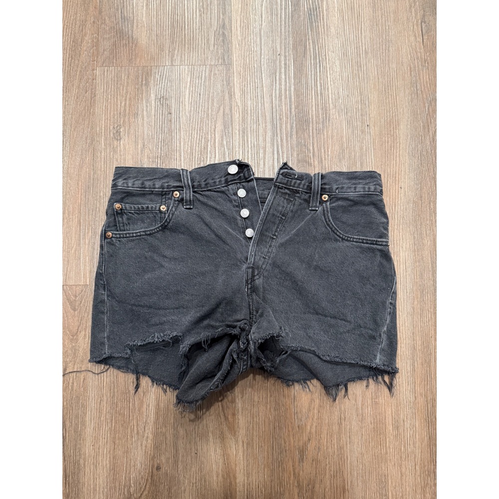 Levis 501 Original Womens Cutoff Denim Shorts Faded Black Button Fly Size 29
